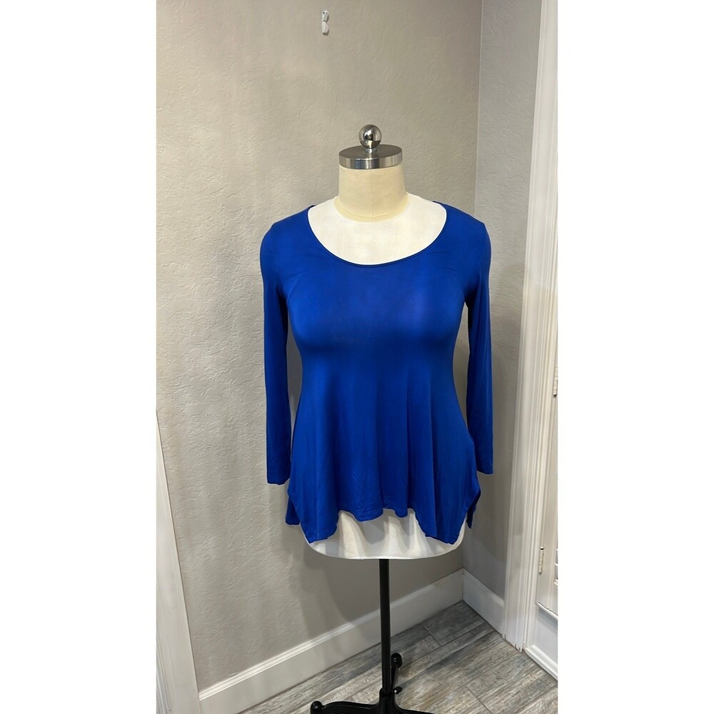 Soft Surroundings Blue Long Sleeve Stretch Jersey Tee Tunic Top Large